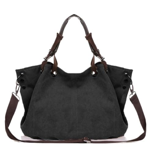 Image of DOTITOY Studded Canvas Handbag Shoulder Bag Women Casual Large Capacity Crossbody Bag Women Bag Tote Messenger Bag, Black, One size