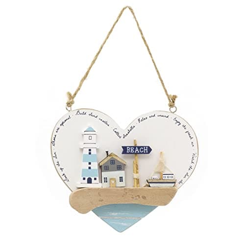 Image of Carousel Home Seashore Heart Shaped Nautical Plaque | Decorative Coastal Hanging Beach Sign Nautical Wall Art | Seaside Sign Nautical Decor - 16cm