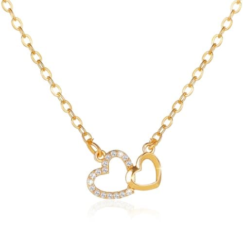 Image of KFRS Interlock Heart Silver Pendant Necklace Dainty Infinity Eternity Love Choker Necklaces Cute Initial Heart Adjustable Chain Necklace Clavicle Chain Girlfriend (golden+)