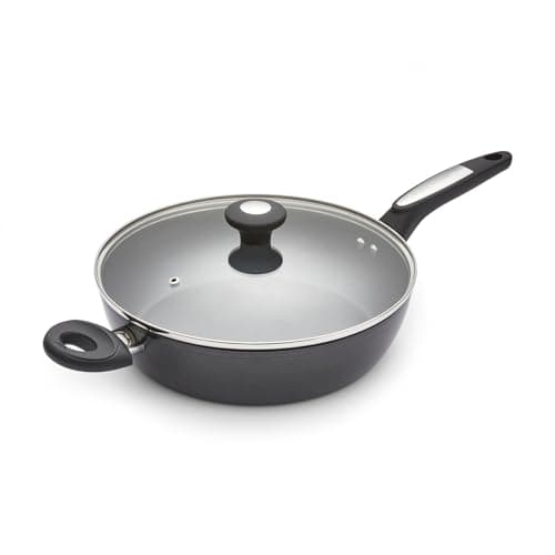 Image of Morphy Richards Lidded Saute Pan, Forged Aluminium, 28cm, Non-Stick Ceramic Coating, Tempered Glass Lid, Large Helper Handle, One Pot Cooking, Suitable for All Hobs, Black, 850703