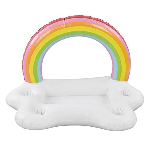 Image of Inflatable Rainbow Cloud Drink Holder Floating Beverage Salad Fruit Serving Bar Pool Float Tool Large Capacity Impact Resistant PVC Material Bright Pattern Swimming Pools Add On