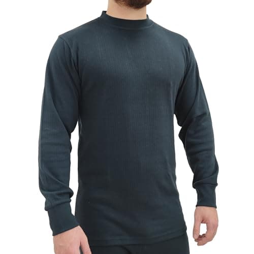 Image of Mens Thermal Work Base Layer Long Sleeve T Shirt Size S to 5 XL - Work & Leisure Warm Thermal T Shirts Navy