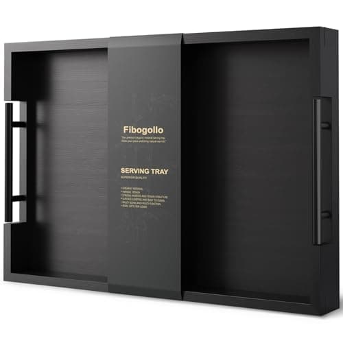 Image of Fibogollo Bamboo Serving Tray with Metal Handles,43x30cm Ottoman Decorative Trays Platter for Coffee Table,Living Room,Bar,Party,Large(Black)