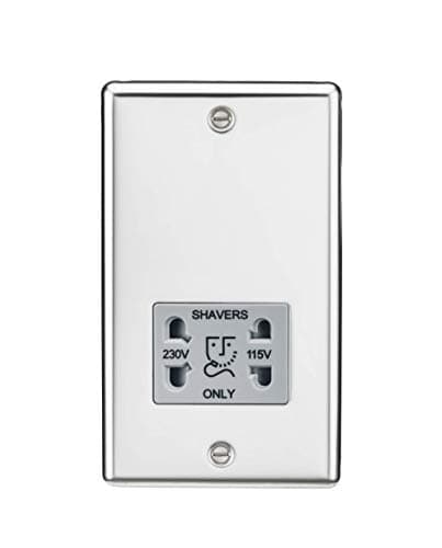 Image of Knightsbridge CL89PCG Round Edge Dual Voltage Shaver Socket in Polished Chrome with Grey Insert