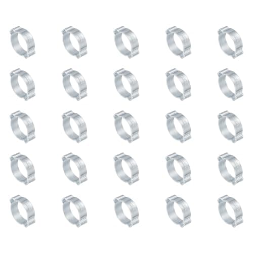 Image of PATIKIL 25 Pack 20-23mm Double Ear Hose Clamp, Galvanized Steel O Clip Crimp Rings for Fuel Petrol Pipe Tube Fitting Connections, Silver Tone
