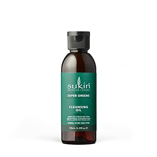 Image of Sukin Super Greens Facial Cleansing Oil 125ml - with Sunflower & Grapeseed Oil; cruelty free & vegan friendly -dissolves makeup & dirt leaving skin hydrated.