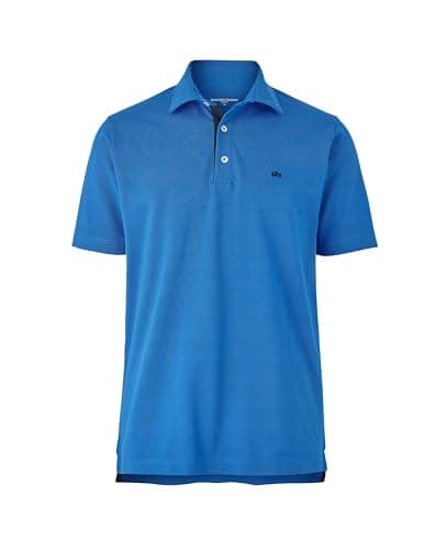 Image of THE SAVILE ROW COMPANY LONDON Men's Classic Fit Cotton Pique Short Sleeve Polo Shirt - Cobalt Blue - Large
