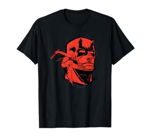 Image of Marvel Daredevil Super Hero Comic Art Red & Black Face Raw T-Shirt