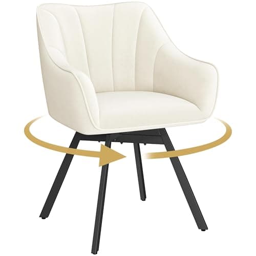 Image of Yaheetech Swivel Dining Chair with Armrests and Backrest, Modern Velvet Side with Metal Legs and Rotating Seat,Kitchen Chair for Dining Room,Living Room,Bedroom,Office,Beige