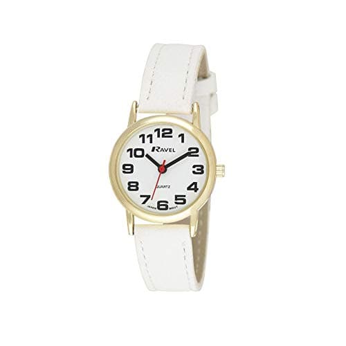Image of Ravel Women's Easy Read Watch with Big Numbers - White/Gold Tone/White Dial