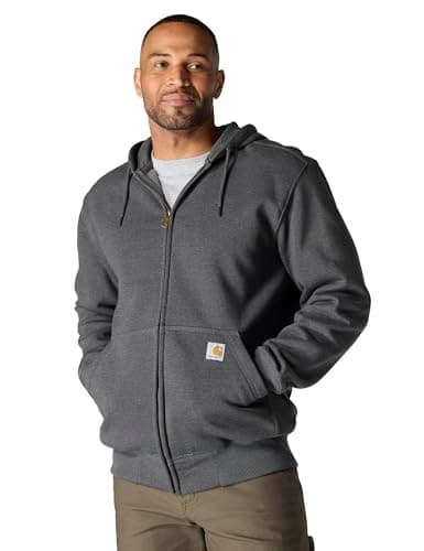 Image of Carhartt Men's Sherpa-lined Midweight Full-zip Hooded Sweatshirt, Carbon Heather, S UK