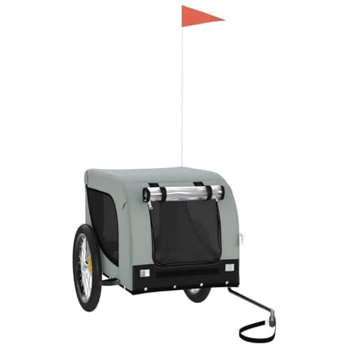 Image of vidaXL Pet Bike Trailer, Pet Cart Carrier for Small Dogs, Pet Bike Trailer with Flag, Dog Bicycle Wagon, Grey and Black Oxford Fabric and Iron