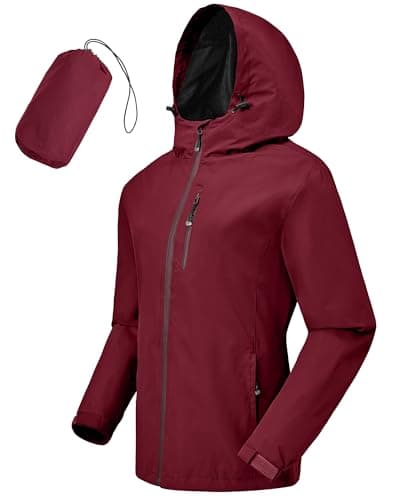 Image of Tyhengta Women Waterproof Jackets Lightweight Windproof Packable Rain Jacket Raincoat Outdoor Softshell Jacket with Zip Pockets Jujube Red,XXL