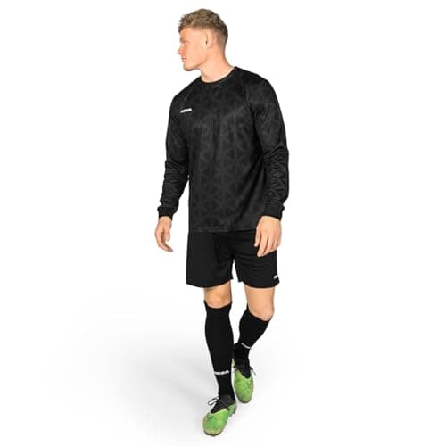 Image of FORZA Men's Long Sleeve Goalkeeper Kit [XS-XXL] | Elite Performance Football Jersey, Shorts & Socks - Available in 4 Bold Colours (UK, Alpha, M, Regular, Regular, Black)