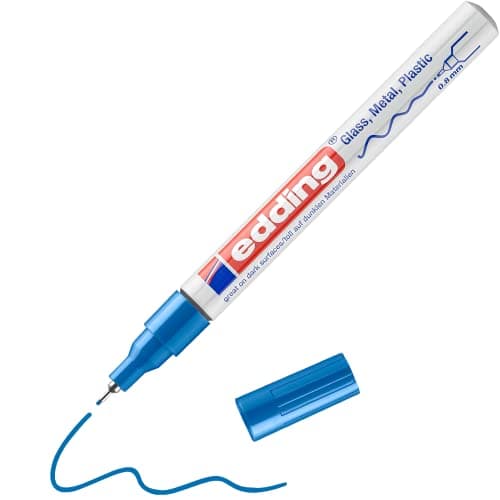 Image of edding 780 gloss paint marker - blue - 1 paint marker - extra-fine round nib 0.8 mm - paint pen for glass, pebbles, wood, plastic, paper - waterproof, high coverage