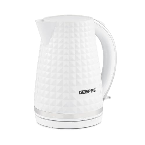 Image of GEEPAS Argyle 1.7L Cordless Electric Kettle | Textured Kettle with 360° Rotational Base & Concealed Heating | Auto Shut Off Boil Dry Sensor | Space Saving Cord Storage and LED Indicator | 2200W White