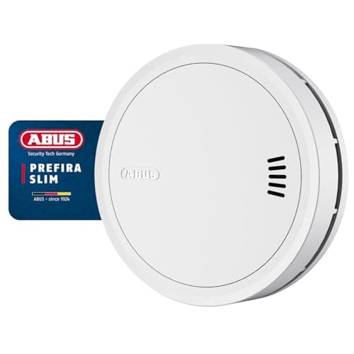 Image of ABUS Prefira Slim smoke detector - Q-label certified, extra flat detector with 10-year battery, false alarm reduction, 2-LED smoke detection - adhesive mounting and magnetic holder