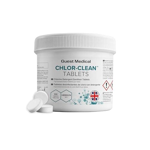 Image of CHLOR-CLEAN Chlorine Detergent Sanitiser Tablets, 3.25g Tablets, 1.7g NaDCC per Tablet, Single Tub of 100 Tablets