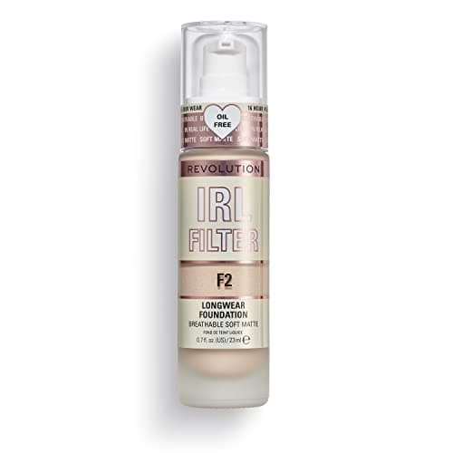 Image of Revolution Beauty London, IRL Filter, Longwear Foundation, Medium to Full Coverage, Matte Finish, 16 Hour Wear, F2, Fair Light Skin tones, 23ml