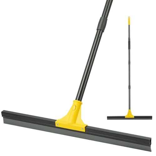 Image of Rubber Floor Squeegee with Telescopic Handle, 60cm Heavy Duty Scraper Broom 45° Angled Water Wiper for Bathroom, Garage, Tiles, Windows & Outdoor Cleaning (60cm)