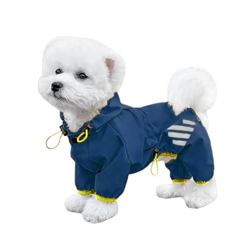 Image of Dog Raincoat,1PC Waterproof Hooded Dog Rain Jacket with Legs and Harness Hole,Adjustable Pet Rain Coat for Small Dogs (Blue, L)