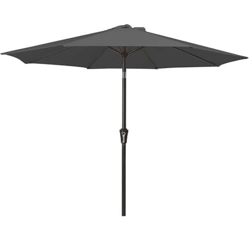 Image of Palawano 2.7m Garden Parasol, Patio Umbrella with Push Button Tilt & Crank System, UPF50+ UV Protection Outdoor Sun Shade for Garden, Patio, Deck, Backyard & Pool, Gray