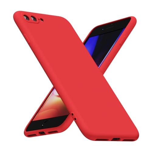 Image of LoeoeL for iPhone 8 Plus/ 7 Plus Phone Case Silicone, Minimalist Ultra Thin Slim Soft Rubber Gel Solid Color Matte TPU Cute Case for Women Men, Girly Plain Aesthetic Design & Camera Cover, Red