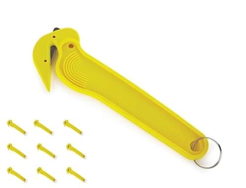 Image of Set of 10 Yellow Hook Knife Film/Tape/Strapping Cutter (No Exposed Blade) Disposable Film Splitters, Box Cutter, Safety Knife