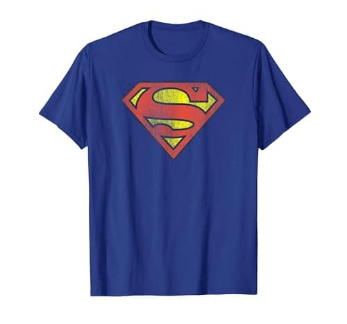 Image of Superman Retro Supes Logo Distressed T-Shirt, Men, Royal Blue, X-Large