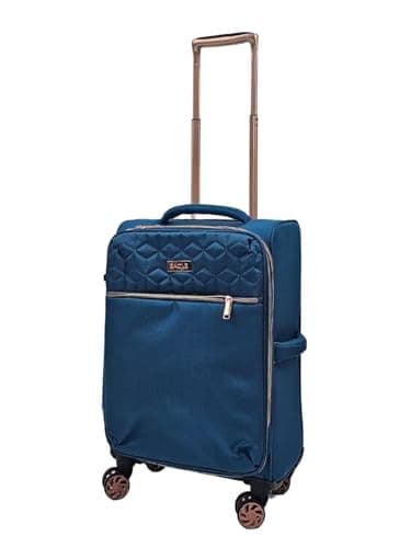 Image of Infinity Leather Quilted Teal Cabin Suitcase 56 x 36 x 22 cm Soft Shell Luggage Travel Suitable for Easyjet, Ryanair, Jet 2 Paid Carry on