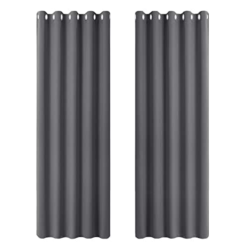 Image of PONY DANCE Thermal Blackout Curtains 90 Inch Drop Extra Long Window Drapes for Living Room Eyelet Thermal Grey Curtains for Room Darkening & Energy Saving, 2 Panels, W66 X L90, Gray