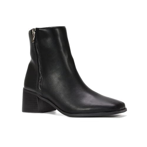 Image of ESSEX GLAM Women's Chelsea Ankle Boots Ladies Black Synthetic Leather Low Block Heel Square Toe Zip Biker Booties Size 4