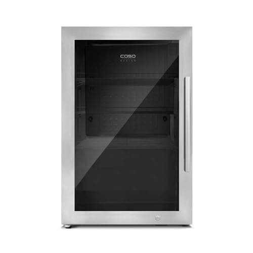 Image of Caso Design Indoor & Outdoor Drinks Cooler Refrigerator, Wine Fridge, Splash Water Protection, 63L Interior Volume, Three Adjustable Shelves, Stainless Steel, Left-Hand Door