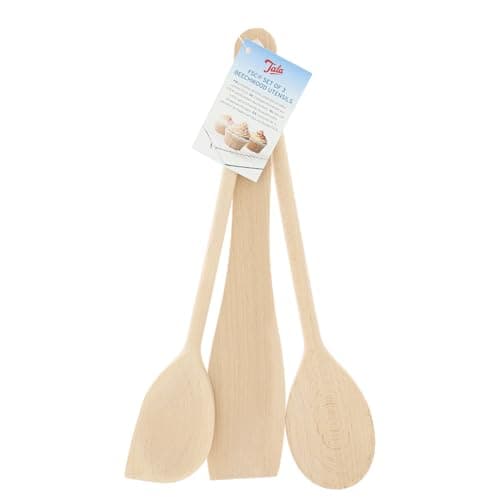Image of Tala Set of 3 Wooden Cooking Utensils - Wooden Spatulas for Cooking, Spoon & Scraper Spoon - Heat Resistant, Easy to Use, Easy to Clean - Bakeware Accessories - Set of 3