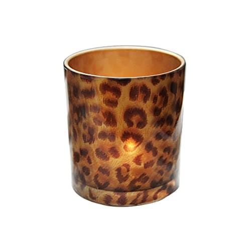 Image of Glass Candle Holder Tealight Stand Cup Fragrance Warmer Leopard Print Votive Candlestick Holder Desktop Centerpiece for Home Wedding Anniversary Table Décor