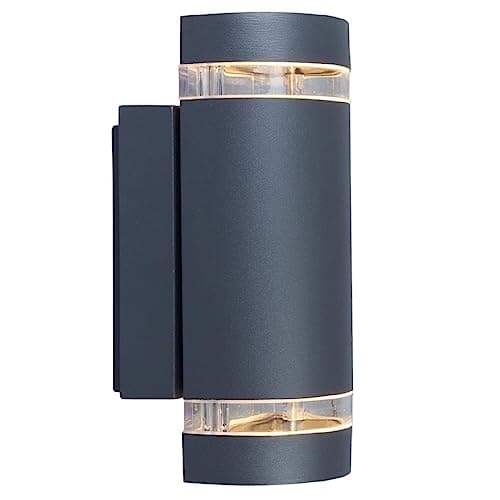 Image of Britalia Anthracite Dark Grey Outdoor Modern Up & Down Half Cylindrical Wall Light | IP44 Rated | 24cm Height | 2 x GU10 Lamps Required | Garden - Patio - Driveway | UK Approved | Aluminium