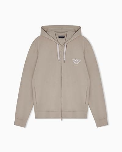 Image of Emporio Armani Men's EAGLE PATCH HOODED ZIP SWEATSHIRT Beige M
