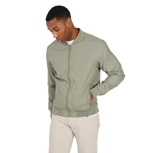 Image of BRAVE SOUL Mens Bomber Jacket Smart Casual Full Zip Up Long Sleeve 100% Polyester Outdoor Jacket for Men, Dark Sage Colour, Size- L