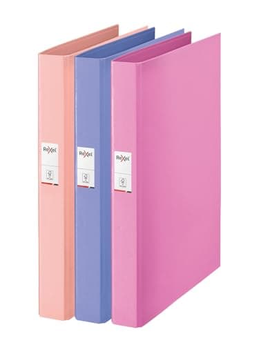 Image of Rexel Solea A4 Ring Binder, 25 mm Spine 2 Ring, 190 Sheet Capacity, File Folder for Document Organisation at Home, School or Office, Pack of 3 (Blue, Pink, Peach), 2115731