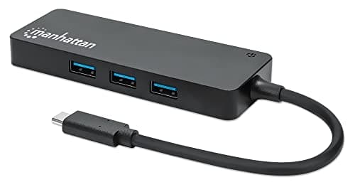 Image of Manhattan USB-C Dock/Hub with Card Reader, Ports (x3): USB-A (x3), 5 Gbps (USB 3.2 Gen1 aka USB 3.0), External Power Supply Not Needed, SuperSpeed USB, Black, Three Year Warranty, Retail Box