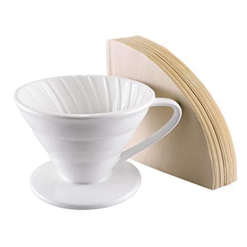 Image of Roponan Coffee Dripper, Ceramic Pour Over Coffee Filter, Porcelain Coffee Cone with 80 Paper Filters for Home, Cafe, Restaurants (White)