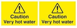 Image of Pack of 2 x Caution Very Hot Water Signs 75mm x 50mm - Self Adhesive