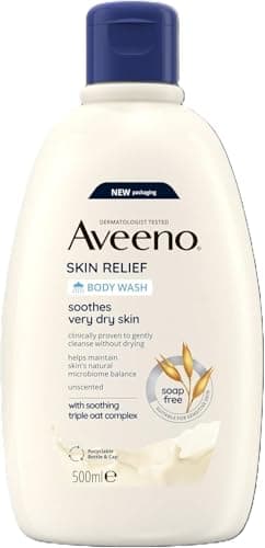 Image of Aveeno Skin Relief Moisturising Body Wash (1x 500ml), Gentle Cleansing Wash with Soothing Triple Oat Complex, Soap-Free, Unscented for Sensitive and Very Dry Skin