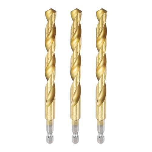 Image of sourcing map 3pcs 1/4" Hex Shank Titanium Twist Drill Bit 10mm Drilling Dia 133mm Length High Speed Steel Drills for Hardened Metal, Stainless Steel, Cast Iron, Wood, Plastic