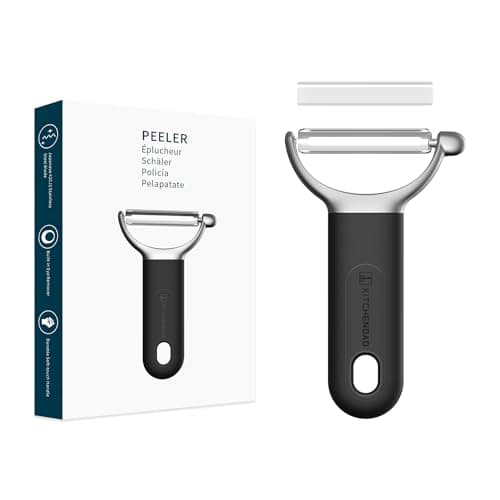 Image of KITCHENDAO Swivel Vegetable Peeler for Kitchen - Japanese 420J2 Stainless Steel Sharp Dual Durable Blade-Built-in Potato Eye Remover, Ergonomic Soft-Touch Handle-Dishwasher Safe-Black