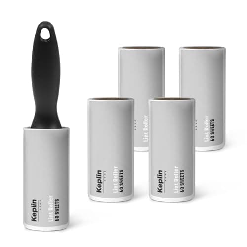 Image of KEPLIN Lint Roller, 5 Sticky Replacement Heads with 1 Handle, Total 300 Easy Peel Sheets, Quickly Removes Animal Fur, Cat & Dog Hair, Dust & Fluff from Clothes, Furniture, Carpet (5 Pack / 300 Sheets)