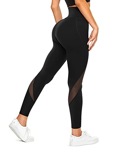 Image of TrainingGirl Mesh Leggings for Women High Waisted Yoga Pants Workout Running Printed Leggings Gym Sports Tights with Pockets, Black, M