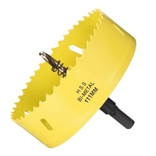 Image of METALLIXITY Bi-Metal Hole Saw 4-3/8", M42 HSS Circular Head 111mm Hole Cutter with Center Drill Bit - for Thick Stainless Steel Hard Steel Sheet, Yellow