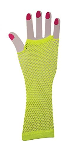 Image of The Glowhouse 80s Neon Fishnet Gloves Short and Long Vibrant Colours (Long Yellow)