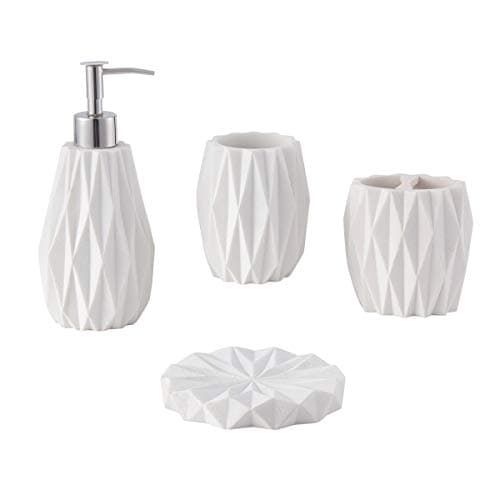 Image of ZCCZ - Bathroom Accessories Set Complete, 4 Piece Bathroom Set Accessories Bath Accessories Set Complete Soap Dispenser Set with Toothbrush Holder, Soap Dispenser, Tumbler and Soap Dish (White)